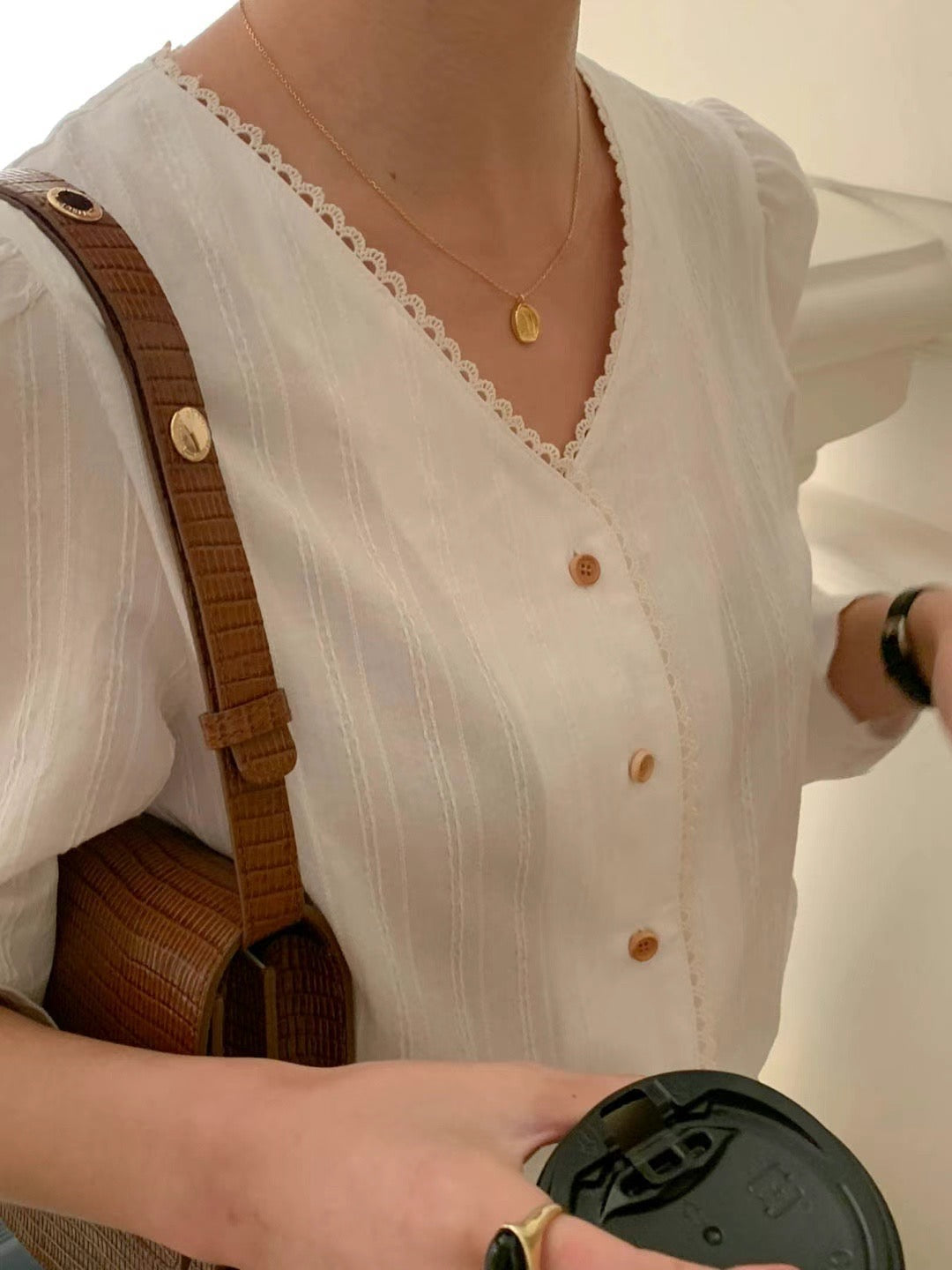 Lace Trim Textured Blouse