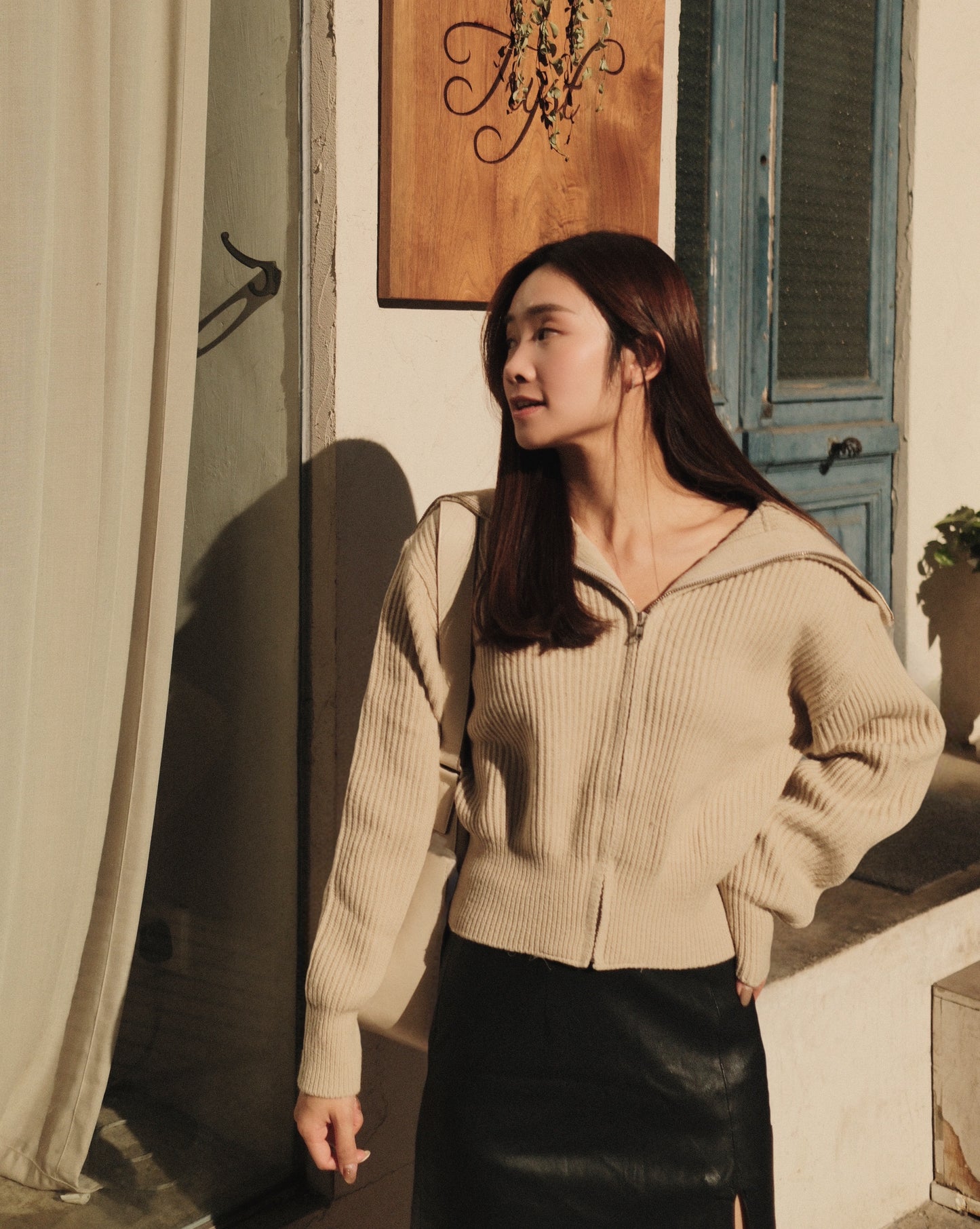 Zip Collared Knit Sweater