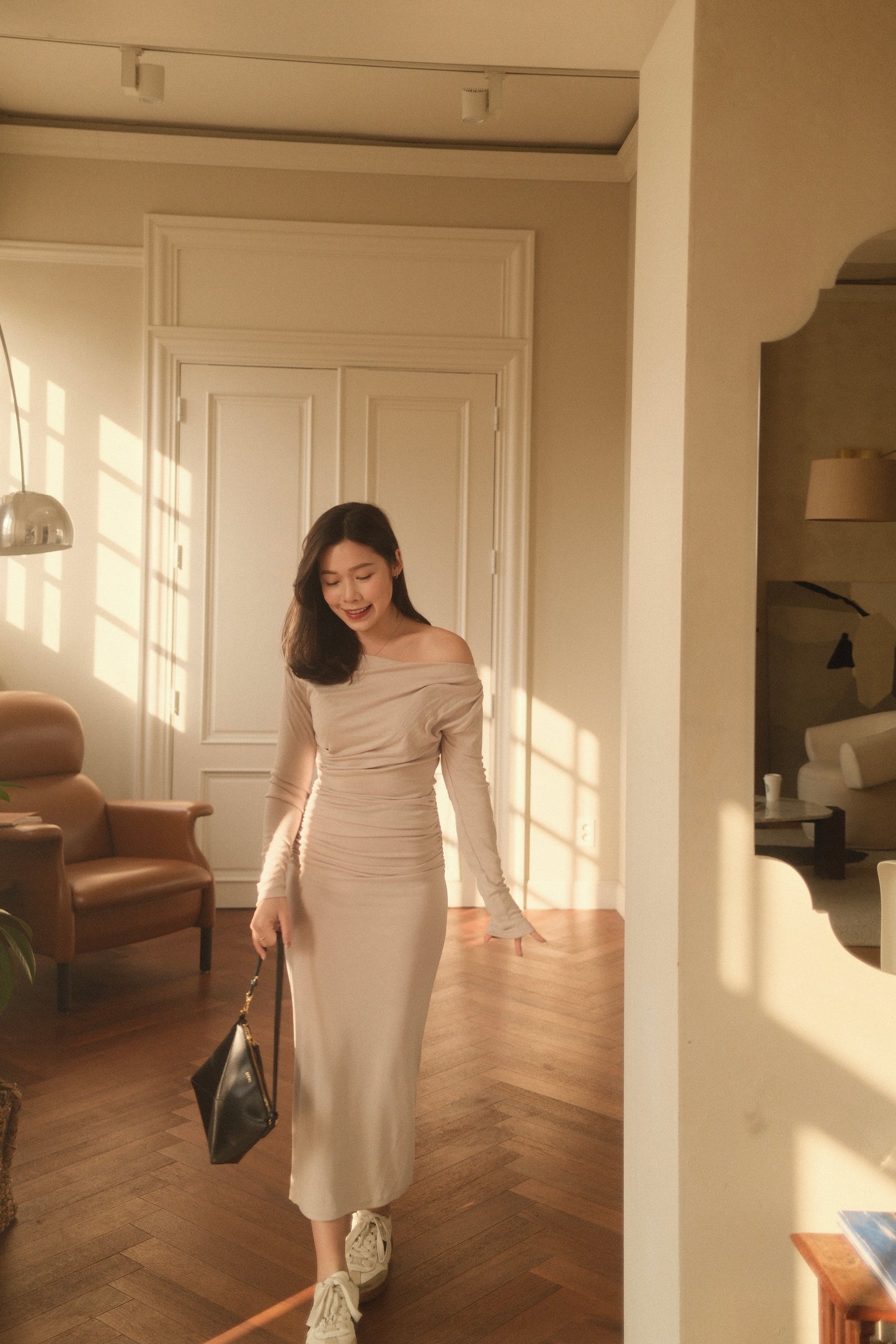 Celine Ruched Bodycon Midi Dress