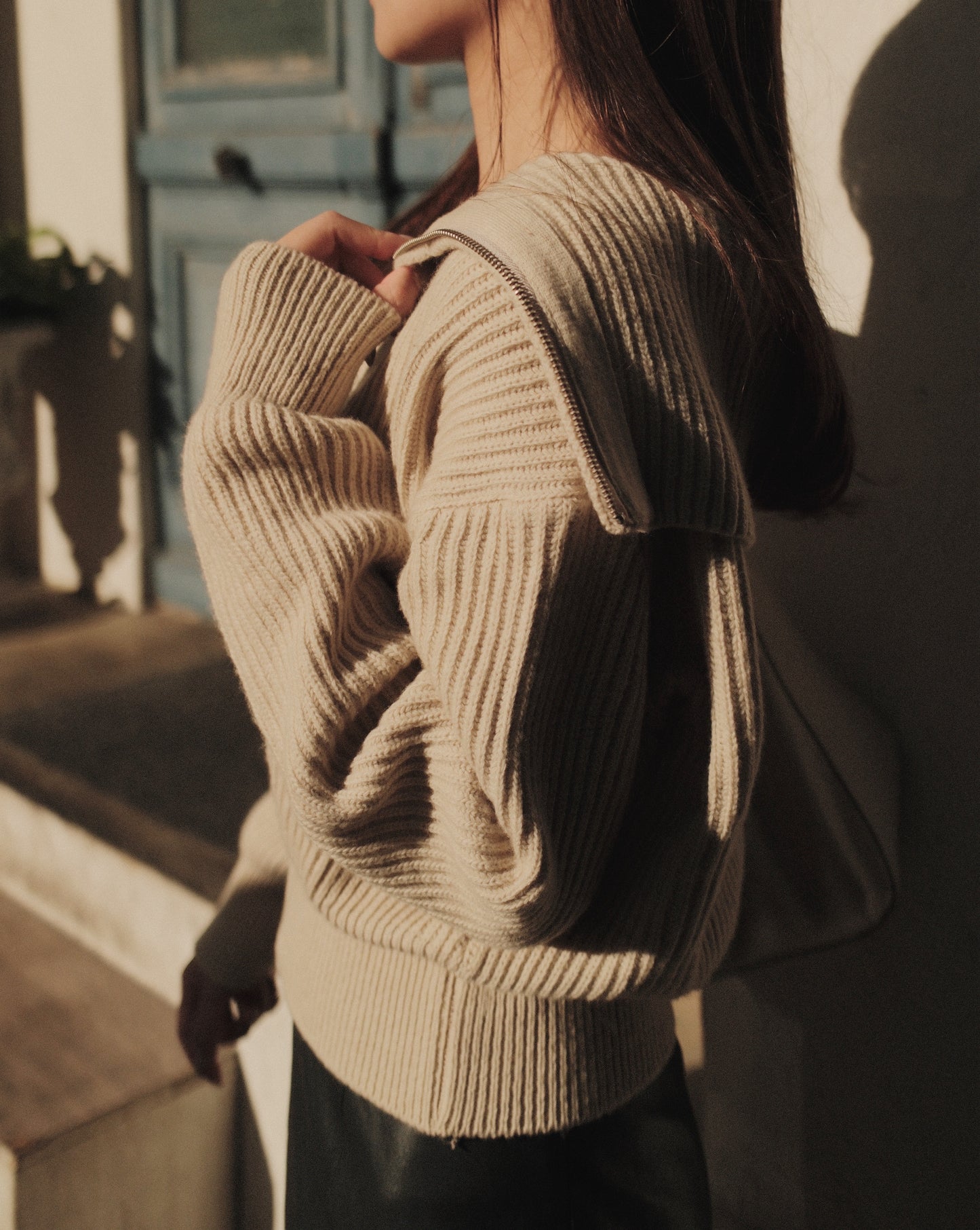 Zip Collared Knit Sweater