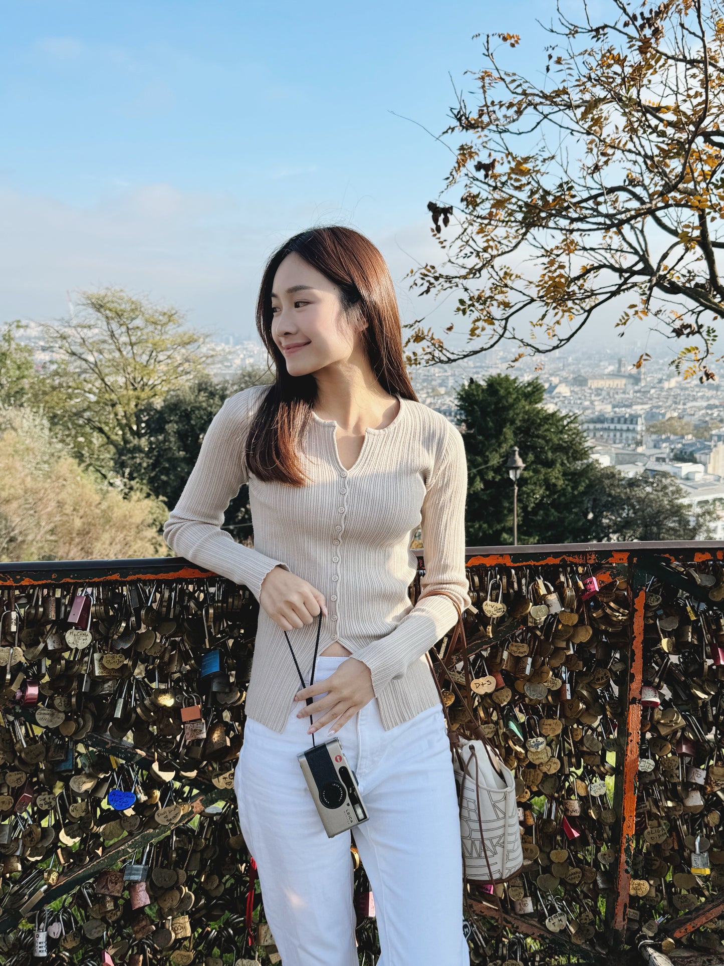 V-Notch Button Up Knit Top