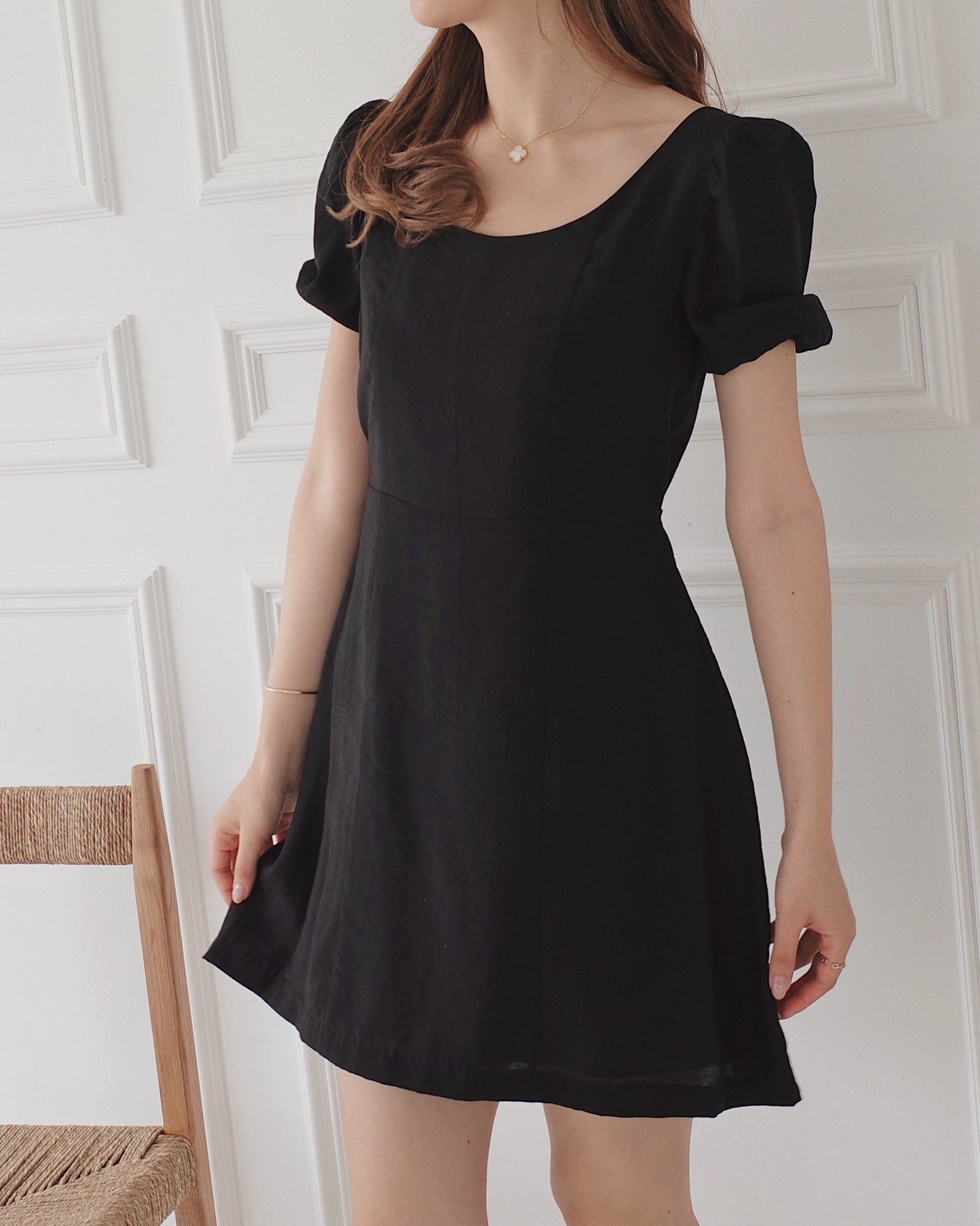 Tie Back Puff Sleeve Mini Dress