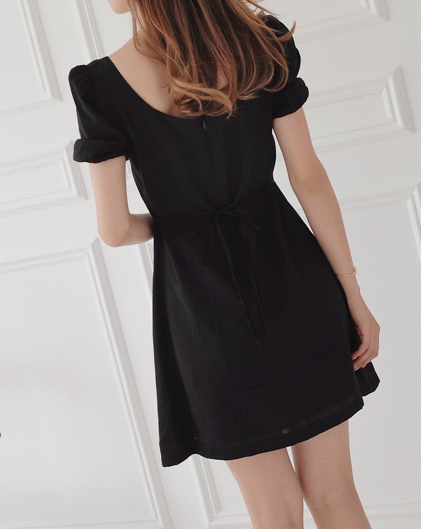 Tie Back Puff Sleeve Mini Dress