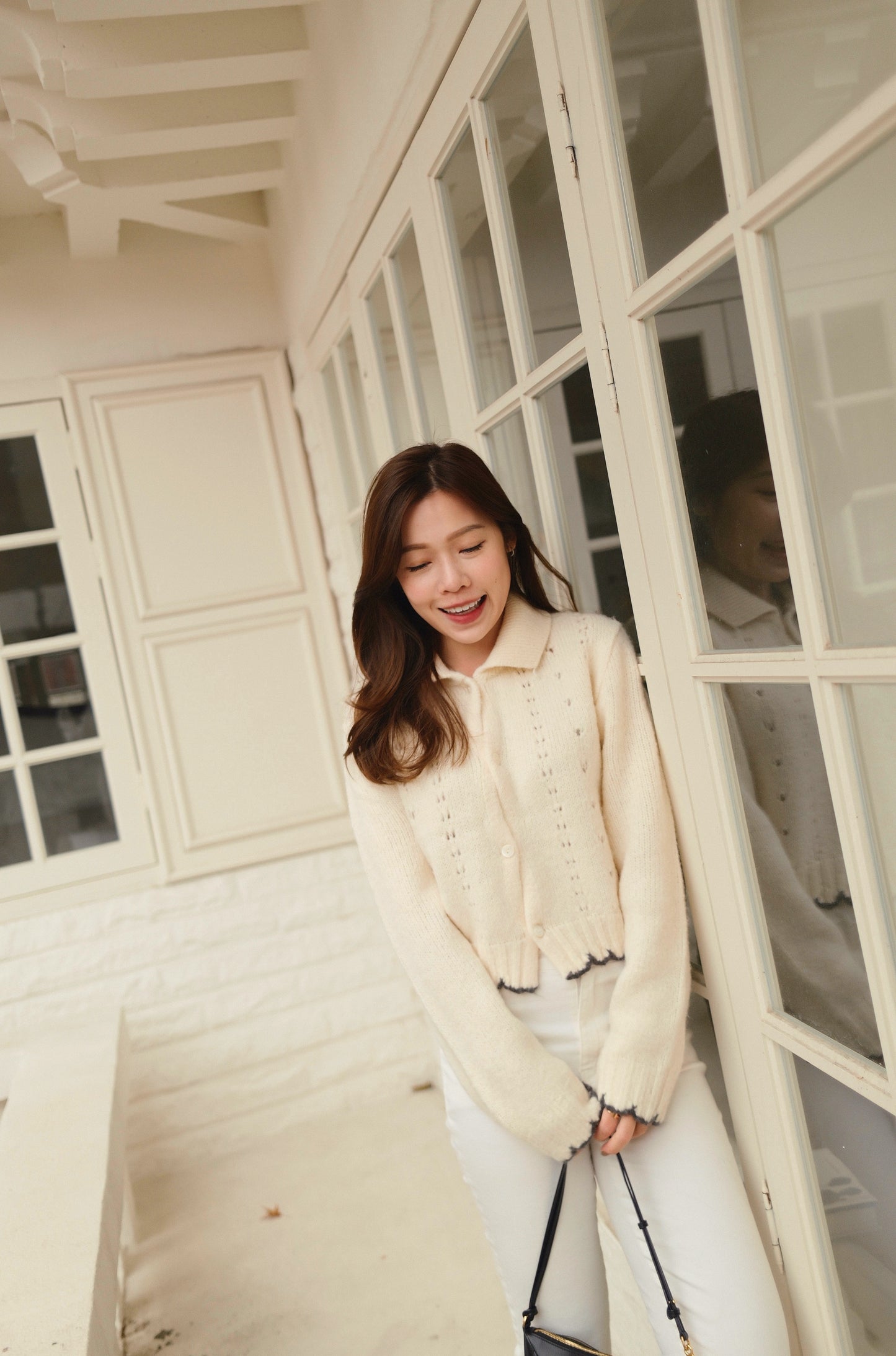 Contrast Pointelle Sweater Cardigan