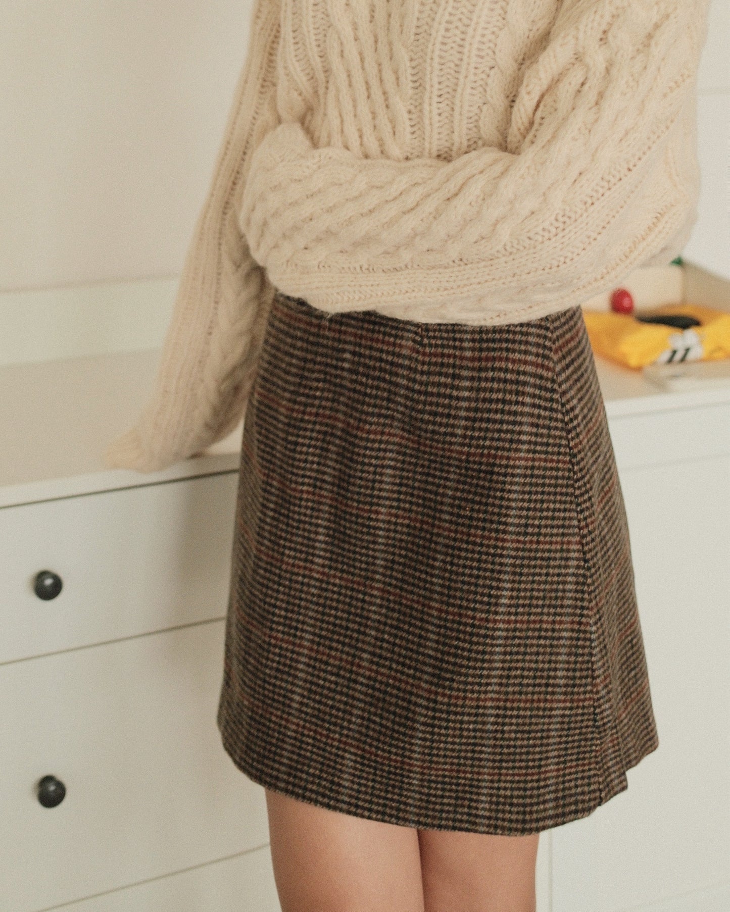 Wool Blend High-Rise Plaid Skirt