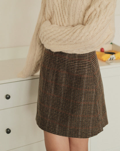 Wool Blend High-Rise Plaid Skirt