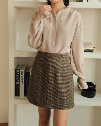 Wool Blend High-Rise Plaid Skirt