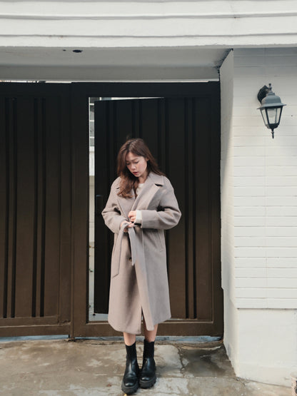 Wool-Blend Belted Long Coat