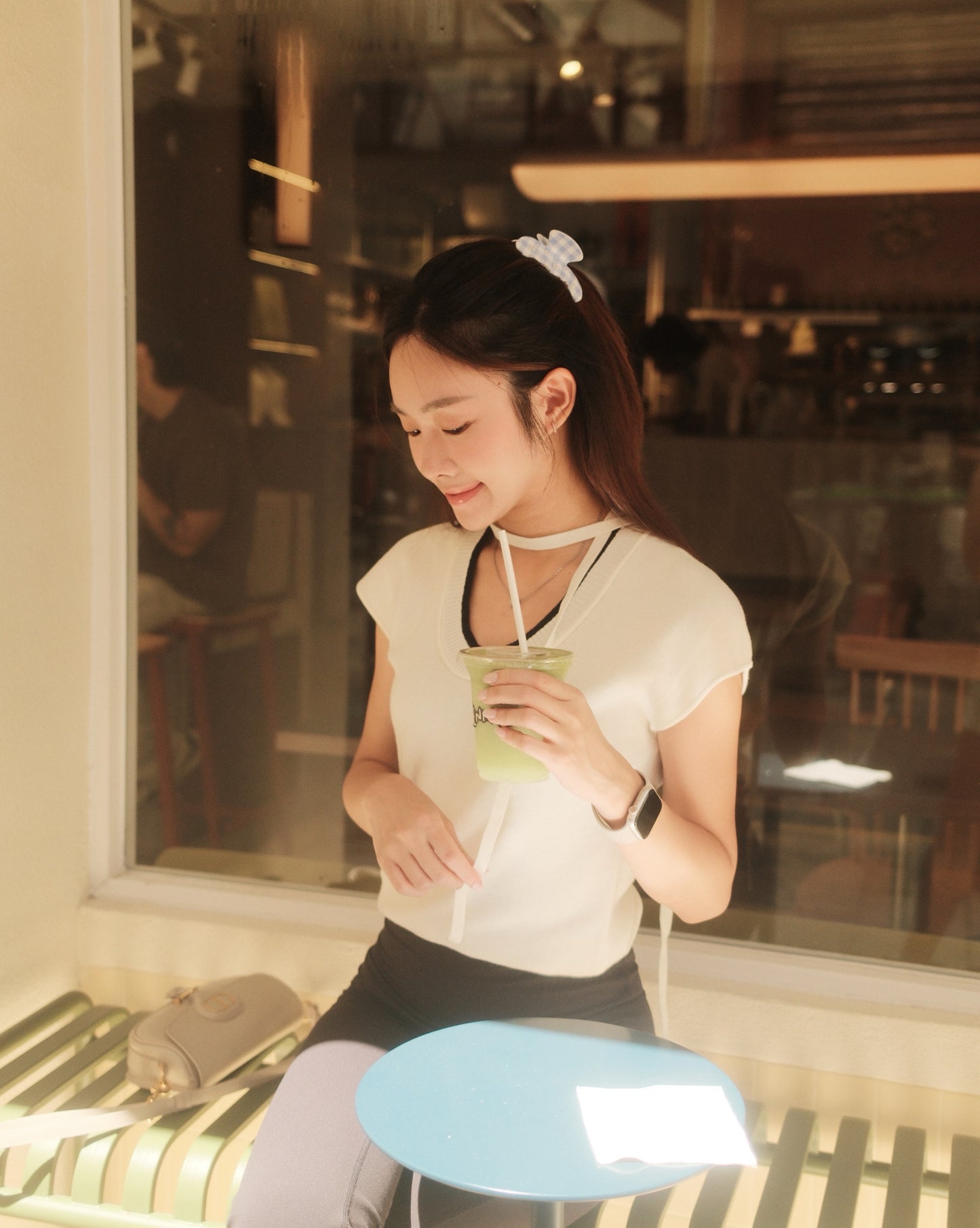 Kary Contrast Knit Top with Mini Scarf