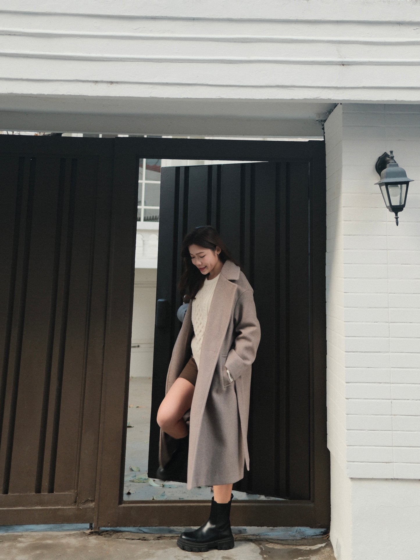 Wool-Blend Belted Long Coat