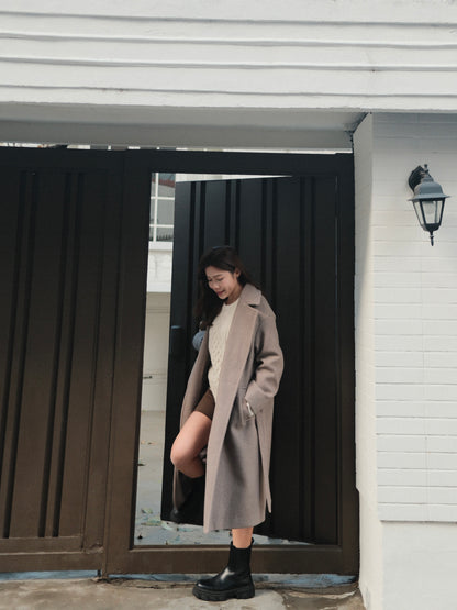 Wool-Blend Belted Long Coat