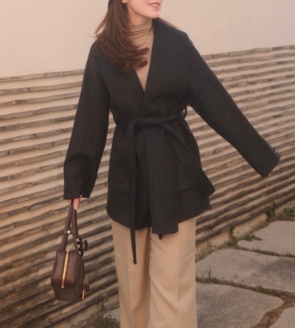 [Premium] Handmade Wool-Blend Belted Coat