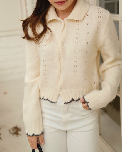 Contrast Pointelle Sweater Cardigan