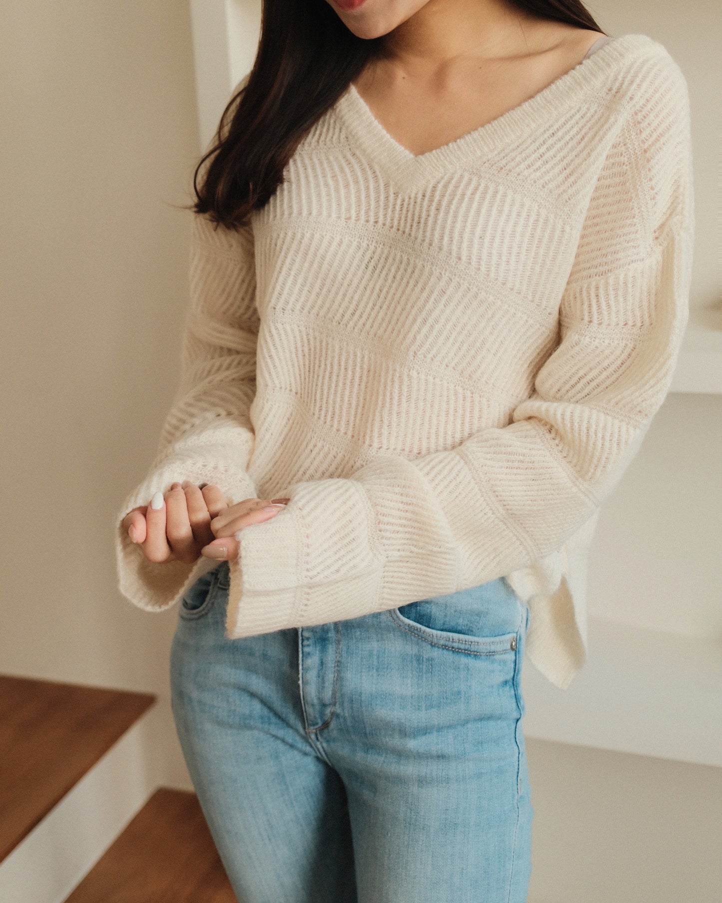 V Neck Texture Sweater