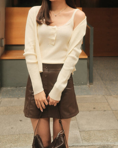 Soft Pearl Knit Cardigan +Cami Set