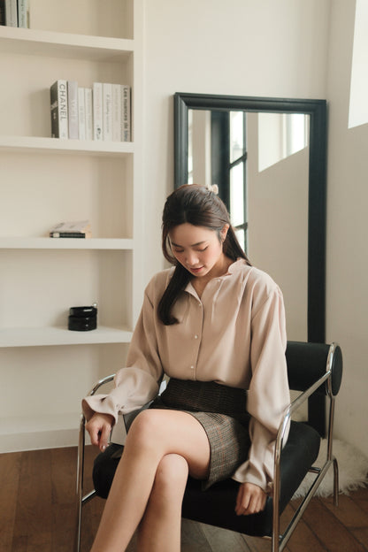 Wool Blend High-Rise Plaid Skirt