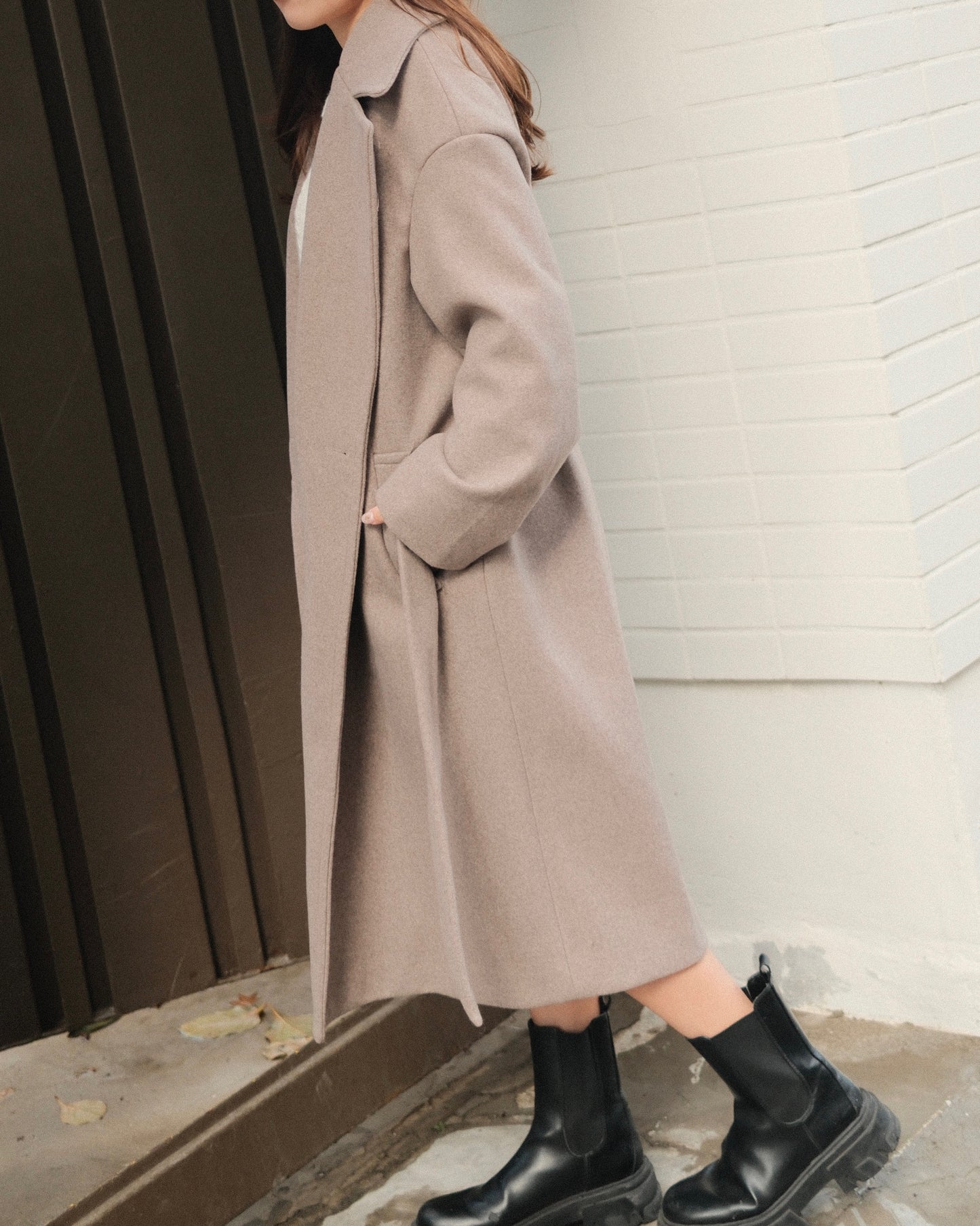 Wool-Blend Belted Long Coat